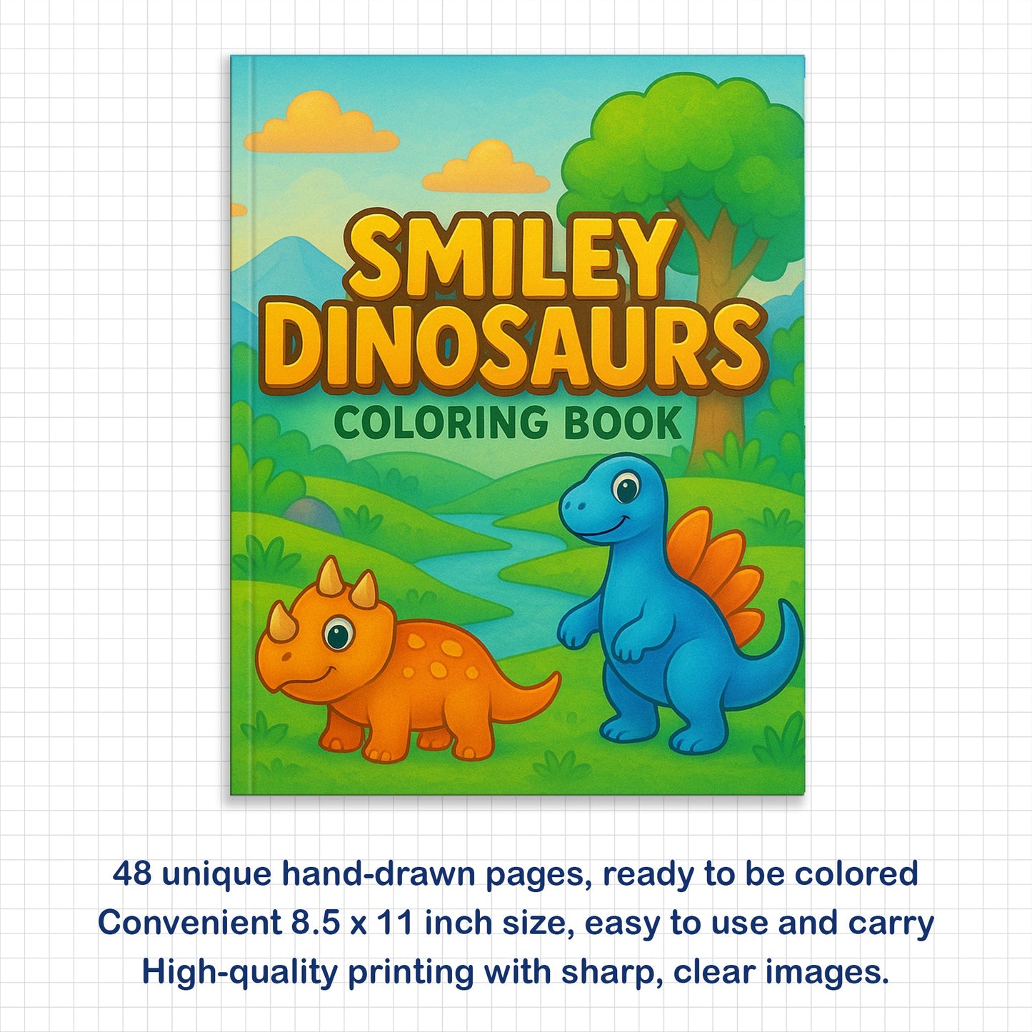 Smiley Dinosaurs Coloring Pages – 48 Joyful, Easy-to-Color Dinosaur Designs – For Kids