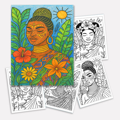 Tropical Goddess Coloring Pages – 48 Pages – Radiant, Relaxing, Feminine Energy – For Adults