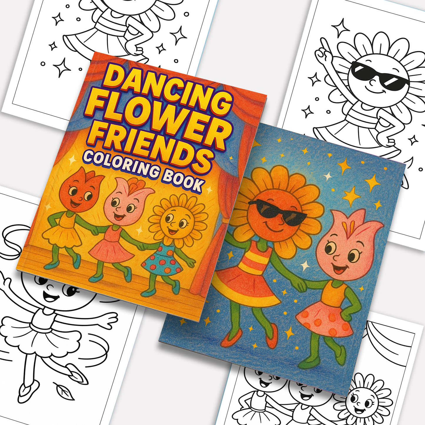 Dancing Flower Friends–  Flower Coloring Pages –  48 Pages - Cute, Whimsical, Ballerina Blooms – For Kids
