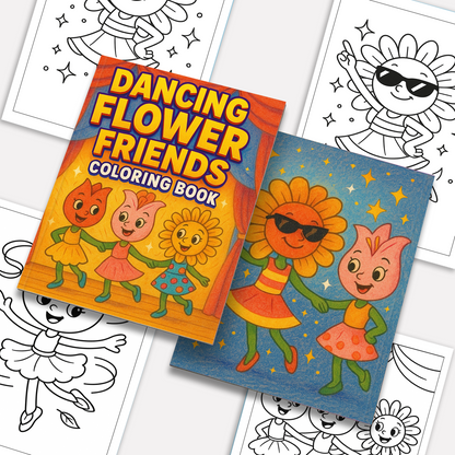 Dancing Flower Friends–  Flower Coloring Pages –  48 Pages - Cute, Whimsical, Ballerina Blooms – For Kids