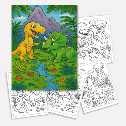 Dino Volcano World Coloring Pages for Kids – 48 Action-Packed Designs