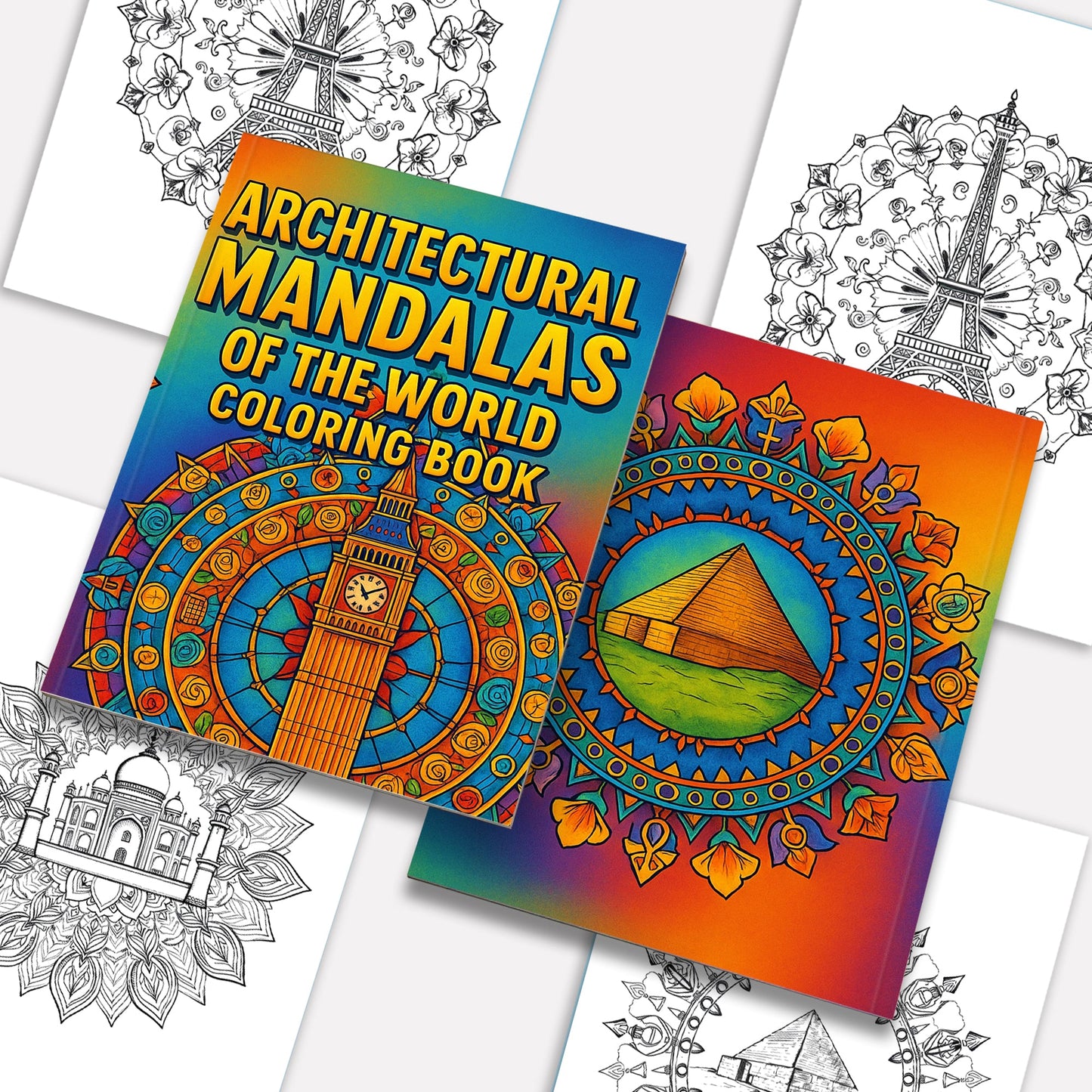 Architectural Mandalas of the World – Mandala Coloring Pages – 48 Pages – Eiffel Tower, Pyramids, Taj Mahal & More – For Adults