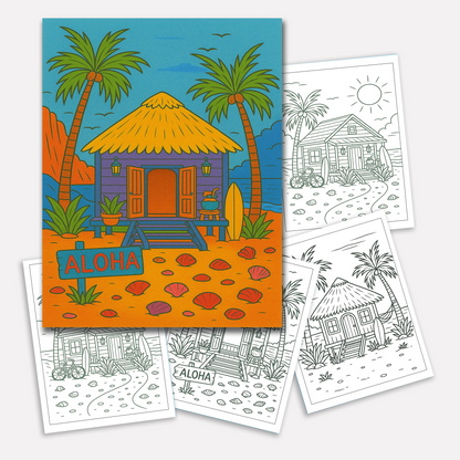 Cozy Island Life Coloring Pages – 48 Pages – Chill, Peaceful, Tropical Moments – For Adults