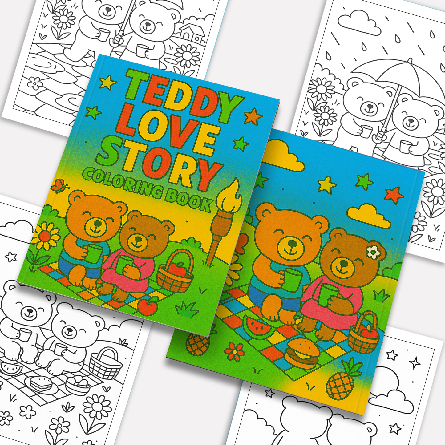 Teddy Love Story – Animal Coloring Pages – 48 Pages – Cute, Cozy, Heartwarming Moments – For Kids