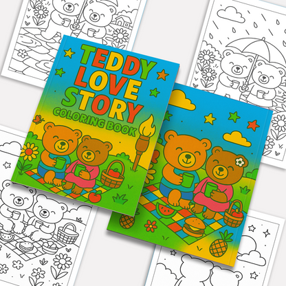 Teddy Love Story – Animal Coloring Pages – 48 Pages – Cute, Cozy, Heartwarming Moments – For Kids