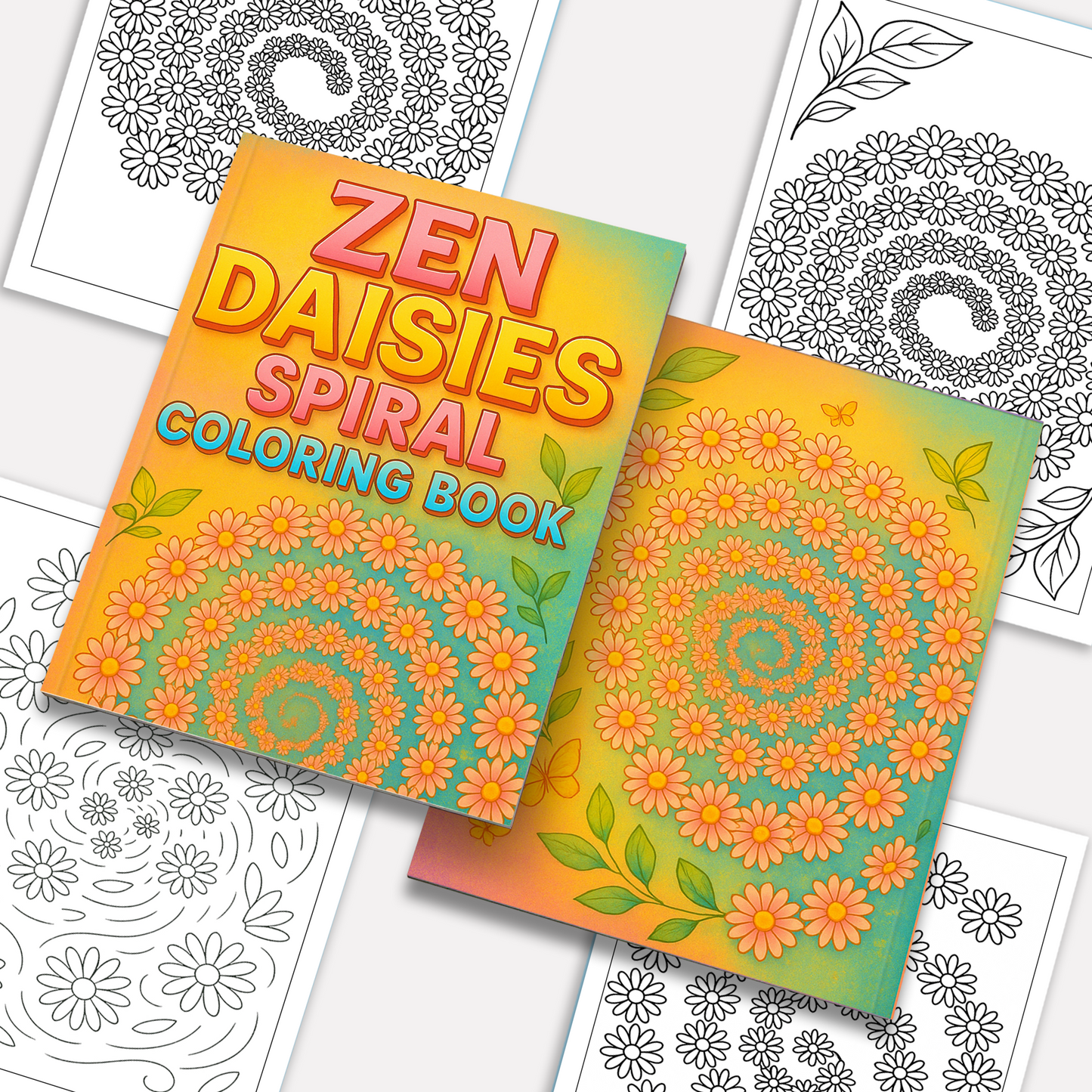 Zen Daisies Spiral – Flower Coloring Pages – 48 Pages – Meditative, Botanical, Mindful Patterns – For Adults