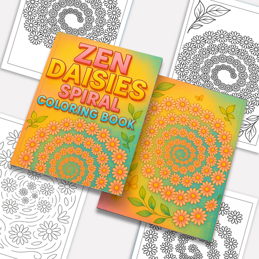 Zen Daisies Spiral – Flower Coloring Pages – 48 Pages – Meditative, Botanical, Mindful Patterns – For Adults