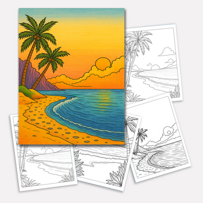 Hawaiian Paradise Views Coloring Pages – 48 Pages – Scenic, Relaxing, Tropical Vibes – For Adults