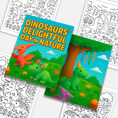 Dinosaurs’ Delightful Day in Nature – Dinosaur Coloring Pages – 48 Pages – Joyful, Outdoor, Prehistoric Scenes – For Kids
