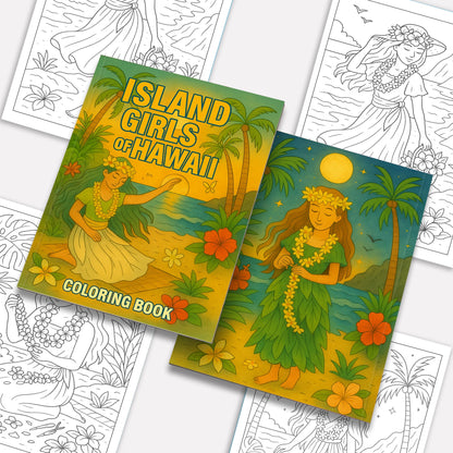 Island Girls of Hawaii Coloring Pages – 48 Tropical Portraits of Graceful Women & Scenic Views - For Adults