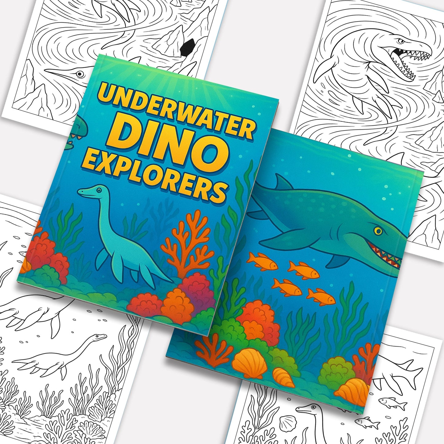 Underwater Dino Explorers – Dinosaur Coloring Pages – 48 Pages – Whimsical, Creative, Deep Sea Dinos – For All Ages