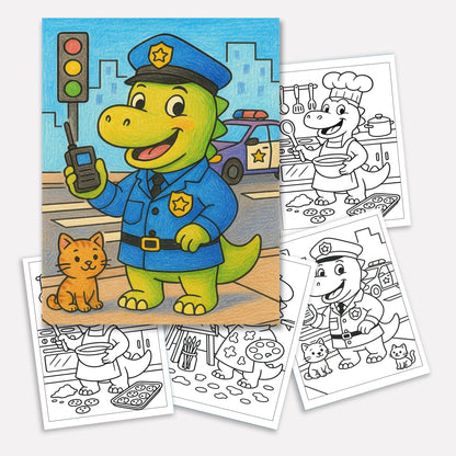 Dino Jobs Adventure Coloring Pages – 48 Pages – Funny, Imaginative, Career-Themed Scenes – For Kids