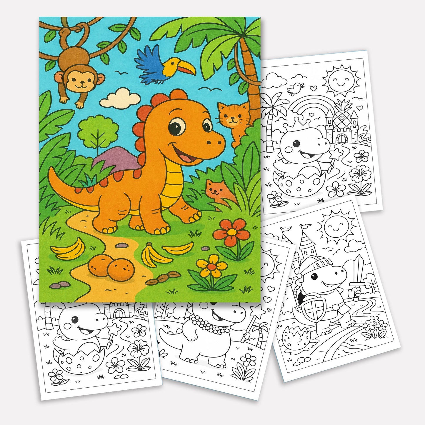 Dino Magic Kingdom Coloring Pages – 48 Pages – Fun, Fantasy-Filled, Prehistoric Adventures – For Kids