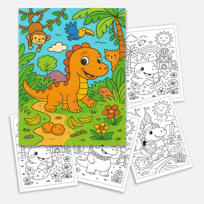 Dino Magic Kingdom Coloring Pages – 48 Pages – Fun, Fantasy-Filled, Prehistoric Adventures – For Kids