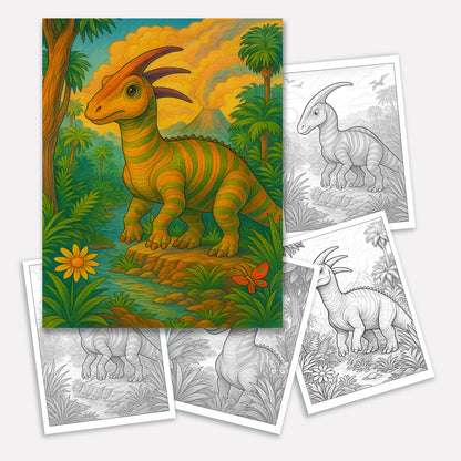 Jurassic Jungle Explorers Coloring Pages – 48 Pages – Detailed, Dynamic, Prehistoric Adventures – For Adults and Teens