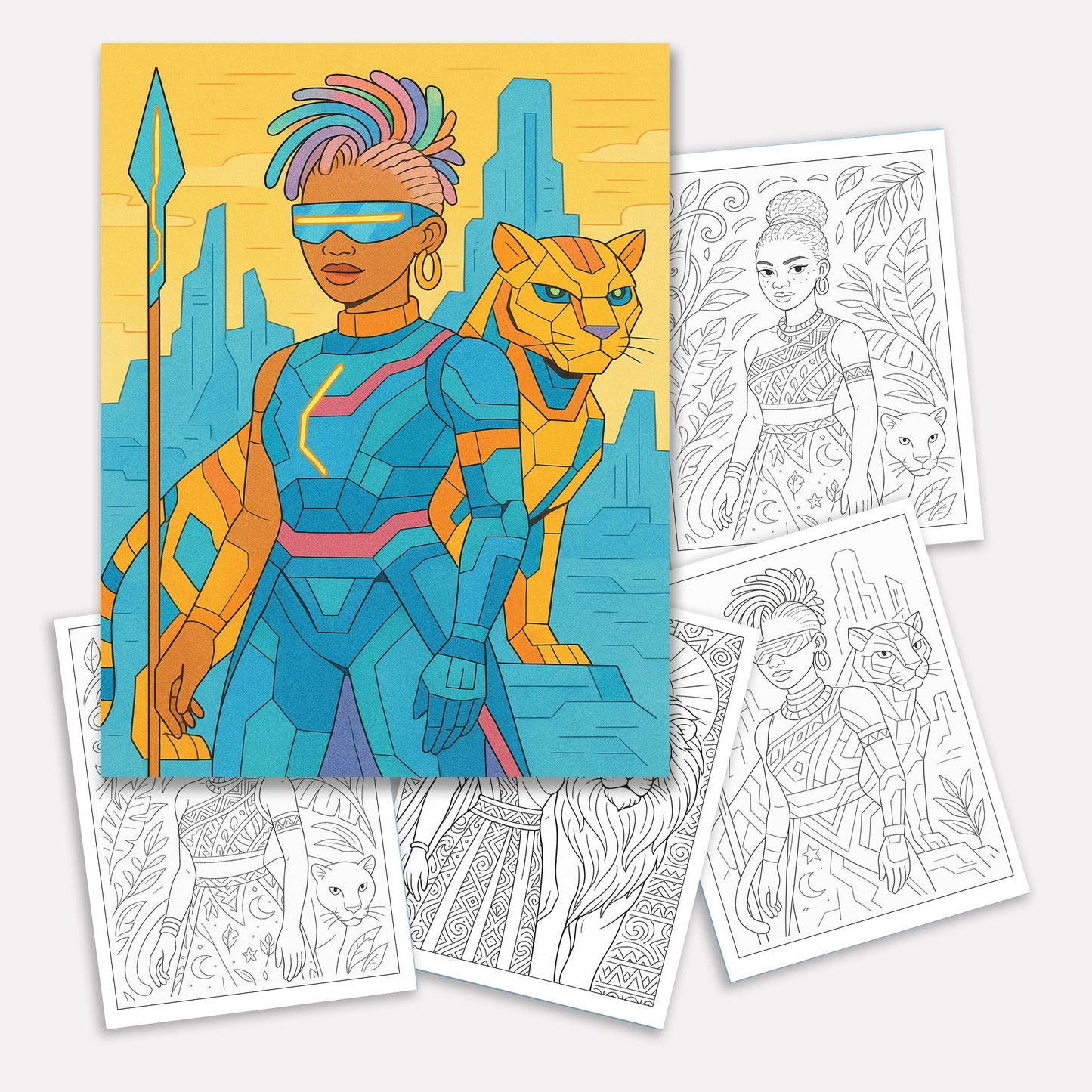 Afrofuturistic Queens Coloring Pages – 48 Pages – Futuristic, Powerful, Black Girl Magic – For Adults