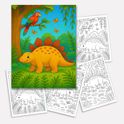 Gentle Dinosaurs in Nature Coloring Pages – 48 Pages – Cute, Calm, Jungle Adventures – For Children