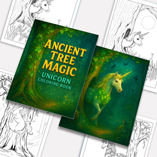 Ancient Tree Magic – Unicorn Coloring Pages – 48 Pages – Mystical, Woodland, Nature-Inspired Designs – For Kids & Teens
