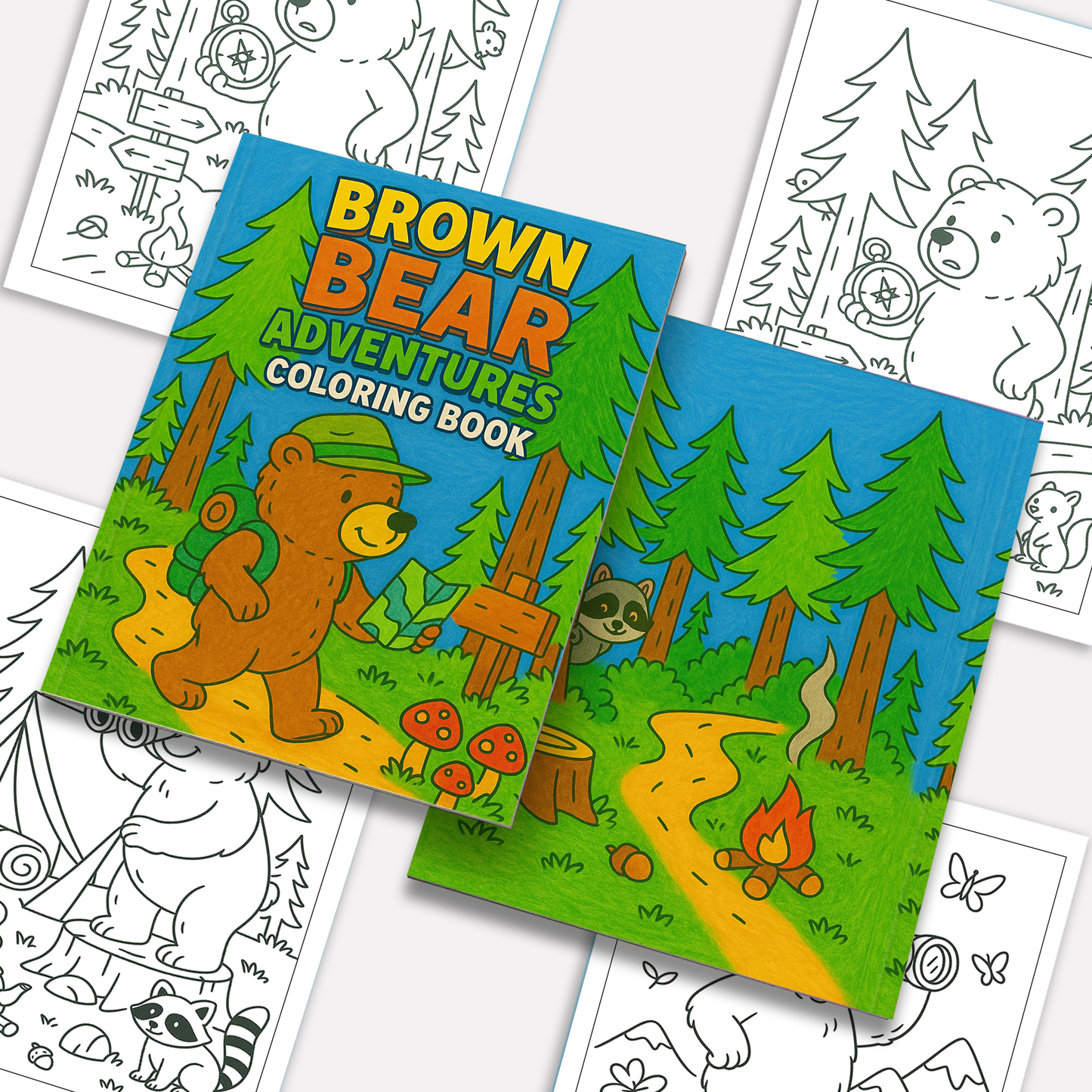 Brown Bear Adventures – Animal Coloring Pages – 48 Pages – Cute, Forest, Wholesome Moments – For Kids