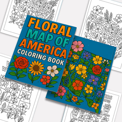 Floral Map of America – Coloring Pages – 48 State Flower Designs Across the U.S. – For Adults