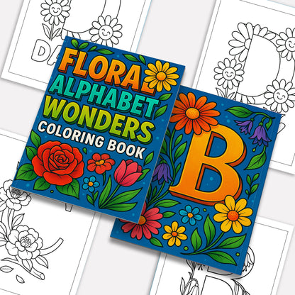 Floral Alphabet Wonders – Coloring Pages – 48 Botanical Letters – For Kids And adults