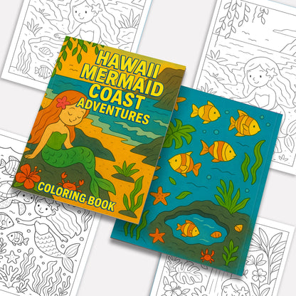 Hawaii Mermaid Coast Adventures Coloring Pages – 48 Whimsical Scenes with Lava Rocks, Tide Pools & Sea Life - For Kids