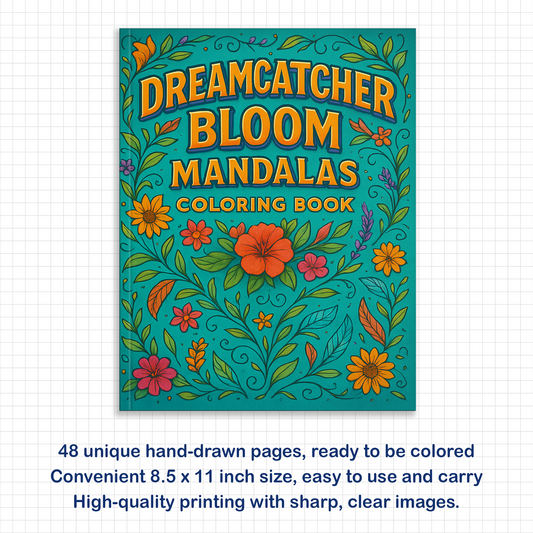 Dreamcatcher Bloom Mandalas Coloring Pages – 48 Intricate Boho Floral Designs for Adults