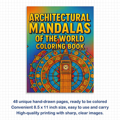 Architectural Mandalas of the World – Mandala Coloring Pages – 48 Pages – Eiffel Tower, Pyramids, Taj Mahal & More – For Adults