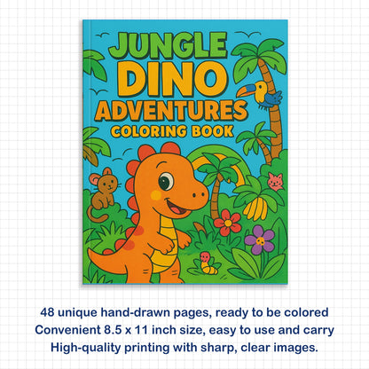 Jungle Dino Adventures Coloring Pages – 48 Pages – Fun, Wild, Prehistoric Jungle Scenes – For Kids