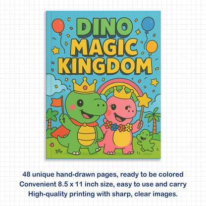 Dino Magic Kingdom Coloring Pages – 48 Pages – Fun, Fantasy-Filled, Prehistoric Adventures – For Kids
