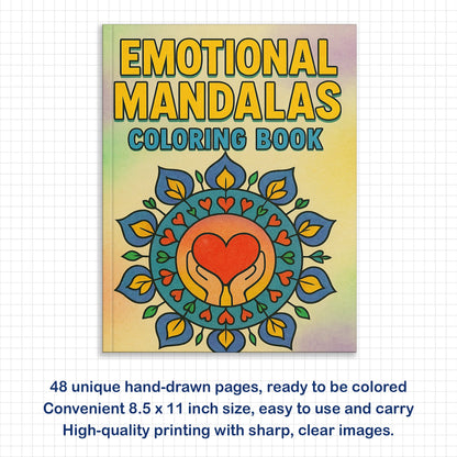 Emotional Mandalas – Mandala Coloring Pages – 48 Pages – Joy, Calm, Gratitude & Reflective Patterns – For Adults