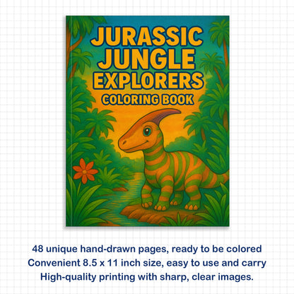 Jurassic Jungle Explorers Coloring Pages – 48 Pages – Detailed, Dynamic, Prehistoric Adventures – For Adults and Teens