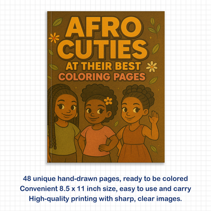 Afro Cuties Self-Care Queens Coloring Pages – 48 Pages – Fun, Beautiful, Black Girl Confidence – For Adults