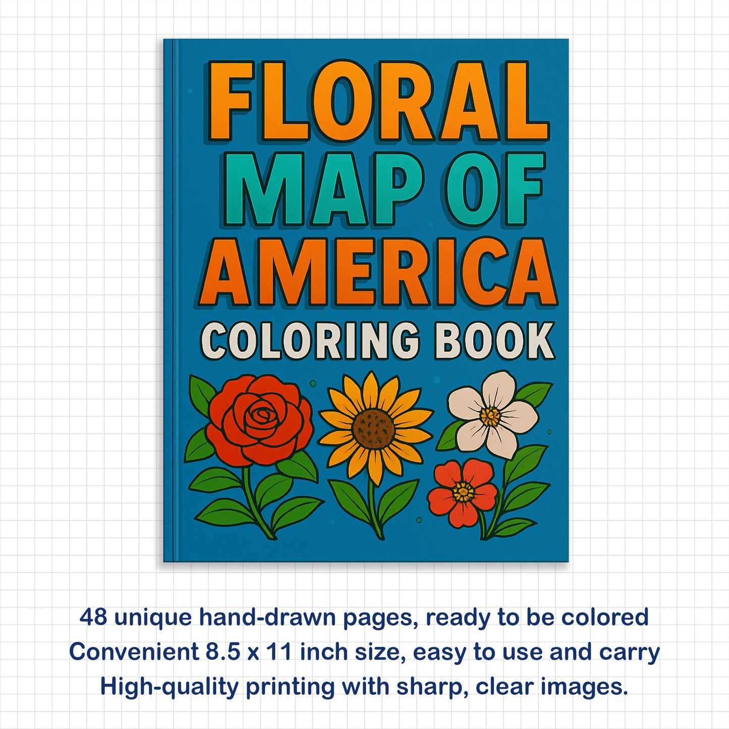 Floral Map of America – Coloring Pages – 48 State Flower Designs Across the U.S. – For Adults