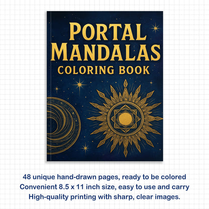Portal Mandalas – Mandala Coloring Pages – 48 Pages – Spirals, Light Gates, Twisted Space Paths – For Adults