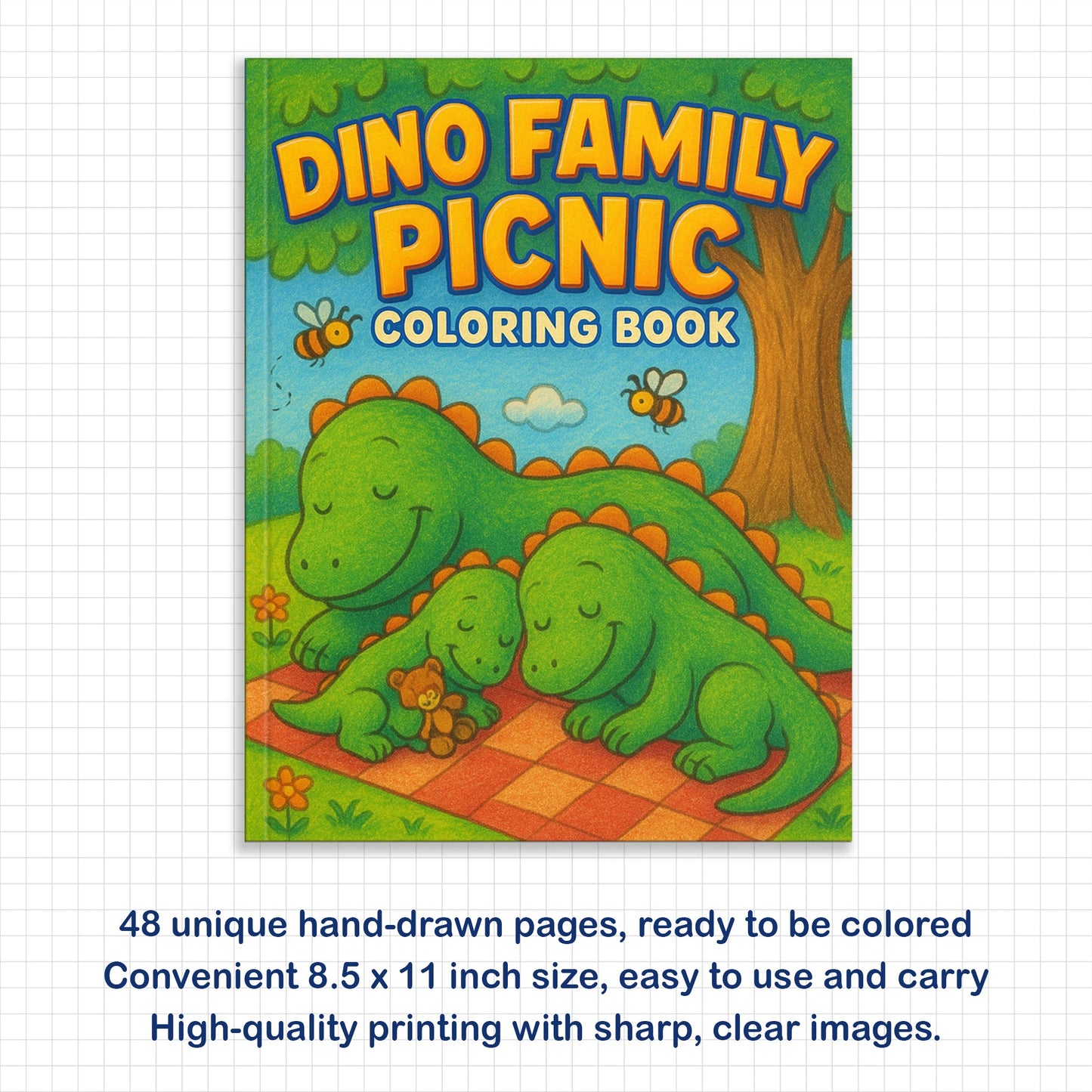 Dino Family Picnic Coloring Pages – 48 Pages – Fun, Cozy, Prehistoric Adventures – For Kids