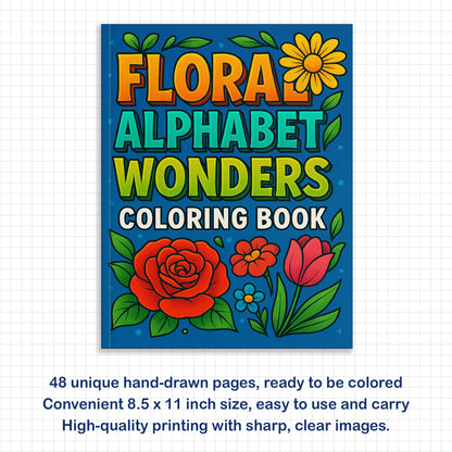 Floral Alphabet Wonders – Coloring Pages – 48 Botanical Letters – For Kids And adults