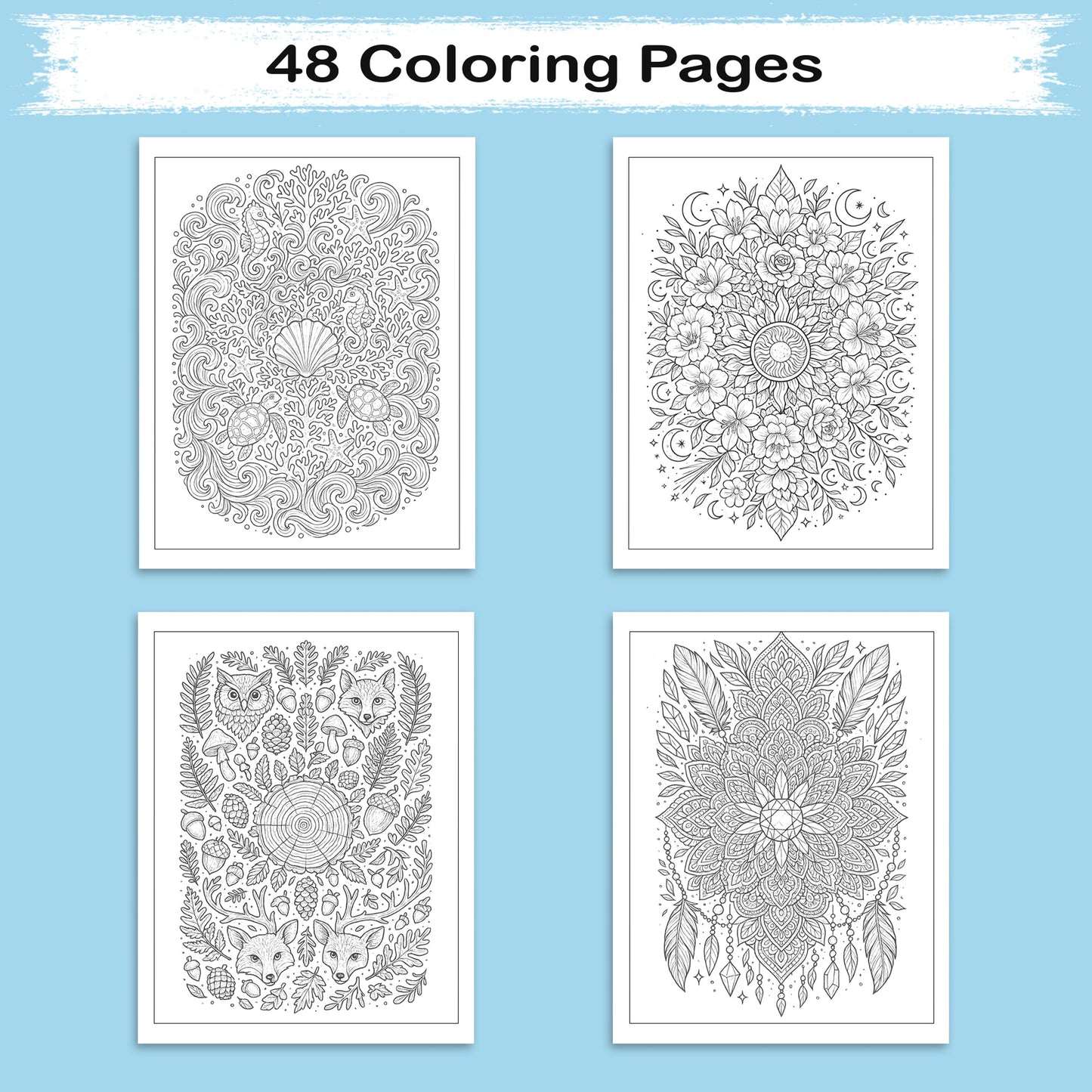 Mystical Nature Mandalas Coloring Pages – 48 Intricate Designs of Forests, Oceans, Crystals & Cosmos for Adults
