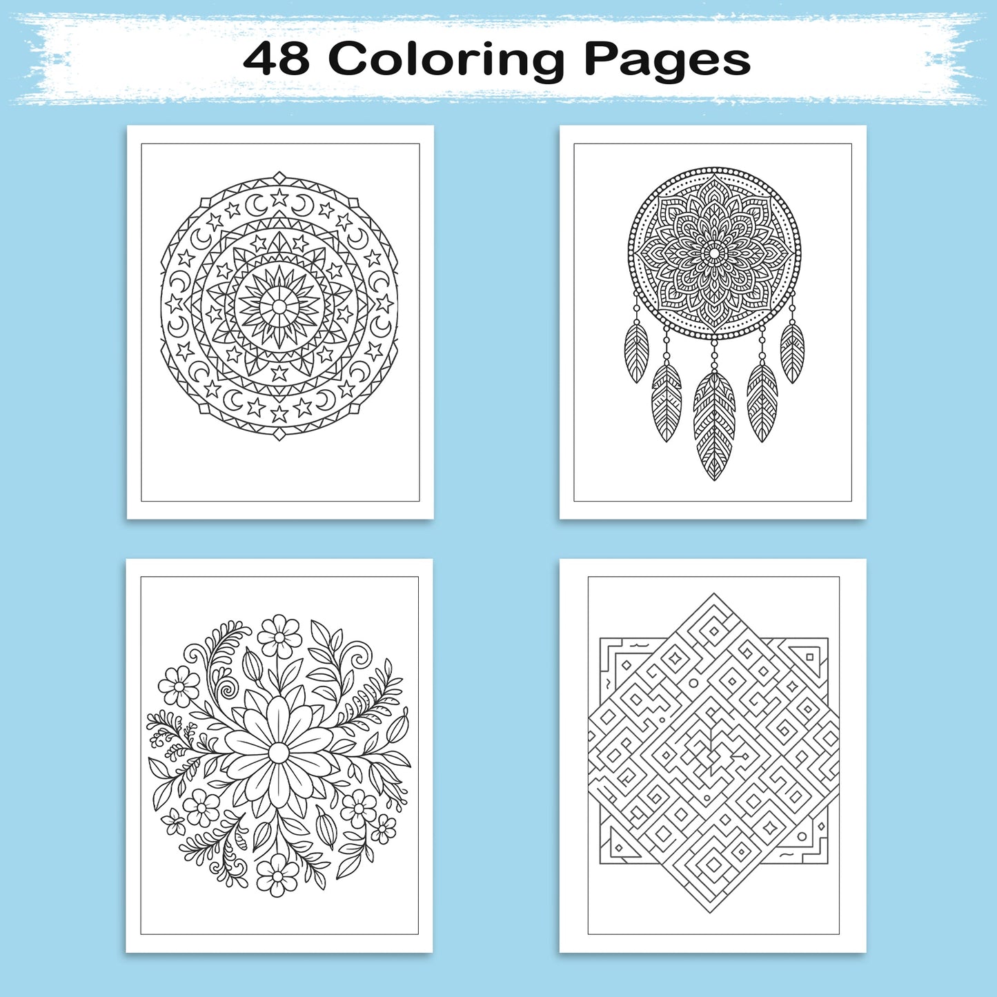 Geometric Labyrinth Mandalas Coloring Pages – 48 Bold Maze-Inspired Designs for Adults