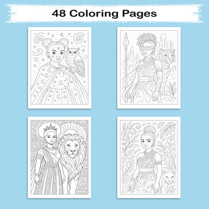 Afrofuturistic Queens Coloring Pages – 48 Pages – Futuristic, Powerful, Black Girl Magic – For Adults