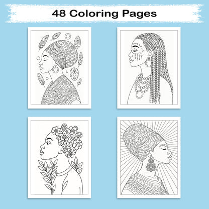 Cultural Elegance Coloring Pages – 48 Pages – Intricate Patterns, Regal Women, Global Style – For Adults