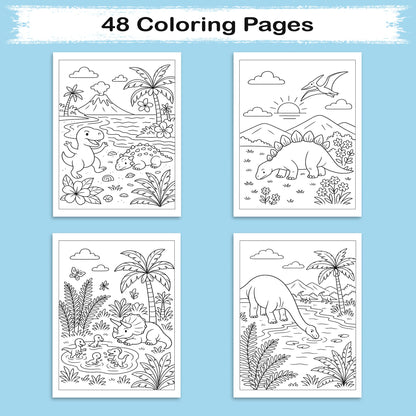 Dinosaur Beach Adventures – Dinosaur Coloring Pages – 48 Pages – Fun, Tropical, Prehistoric Playtime – For Kids