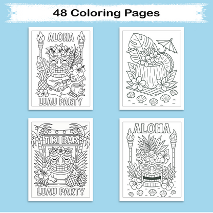 Aloha Tiki Party Coloring Pages for Kids – 48 Fun Island Designs