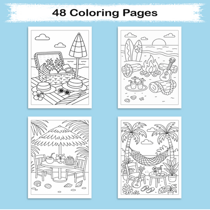 Cozy Hawaii Island Vibes Coloring Pages – 48 Pages – Chill, Zen, Beach Aesthetic – For Adults