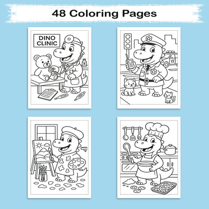 Dino Jobs Adventure Coloring Pages – 48 Pages – Funny, Imaginative, Career-Themed Scenes – For Kids