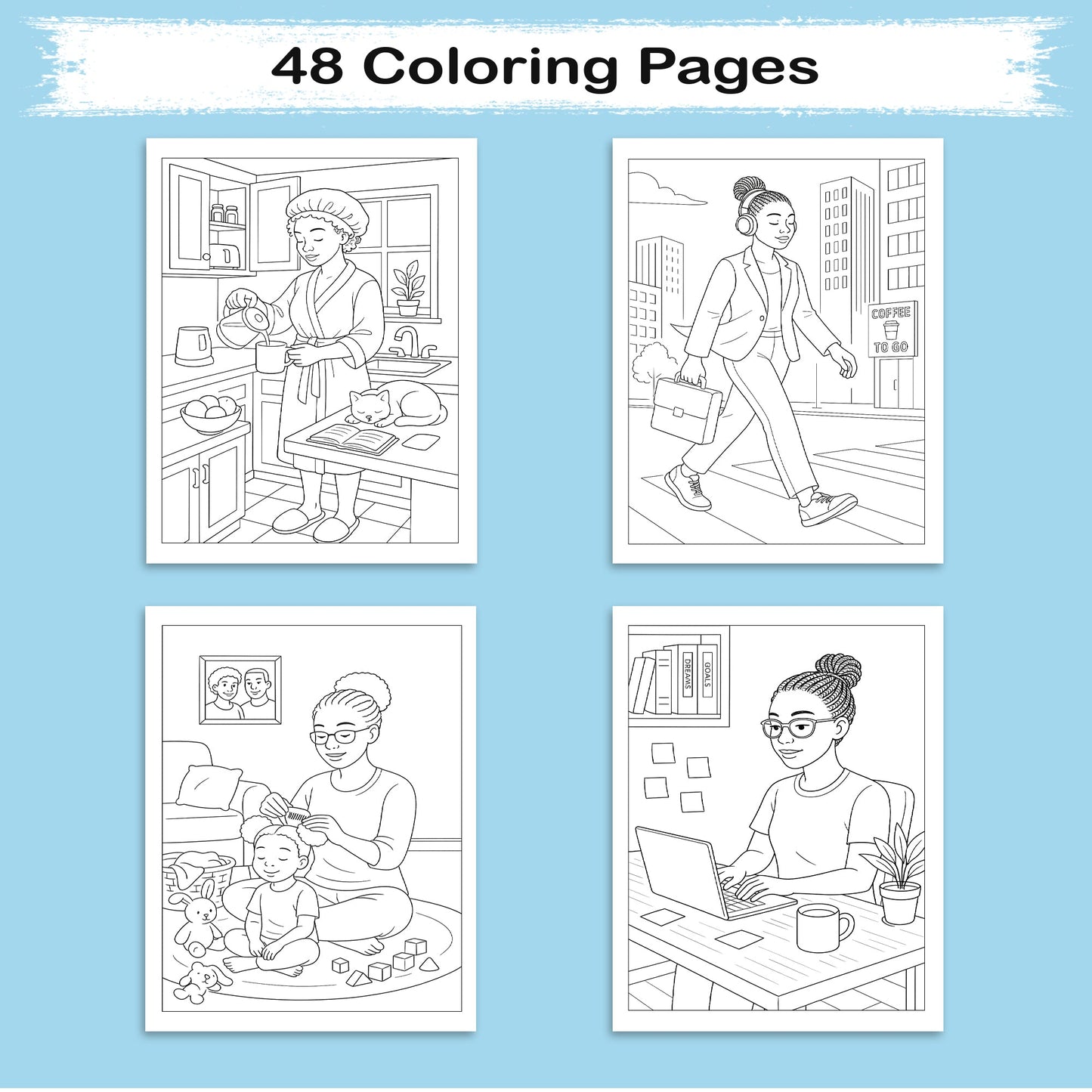 Cozy Curls & Family Love Coloring Pages – 48 Warm Domestic Scenes for Adults