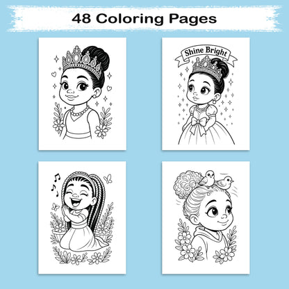 Little Royal Queens Coloring Pages – 48 Pages – Cute, Confident, Black Girl Magic – For Kids
