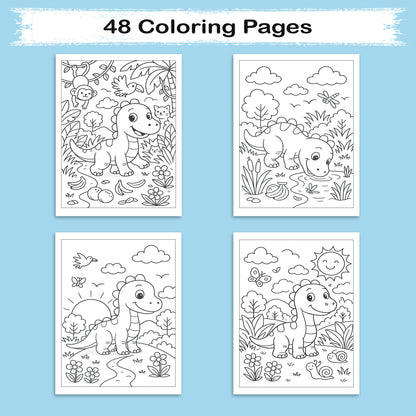Jungle Dino Adventures Coloring Pages – 48 Pages – Fun, Wild, Prehistoric Jungle Scenes – For Kids