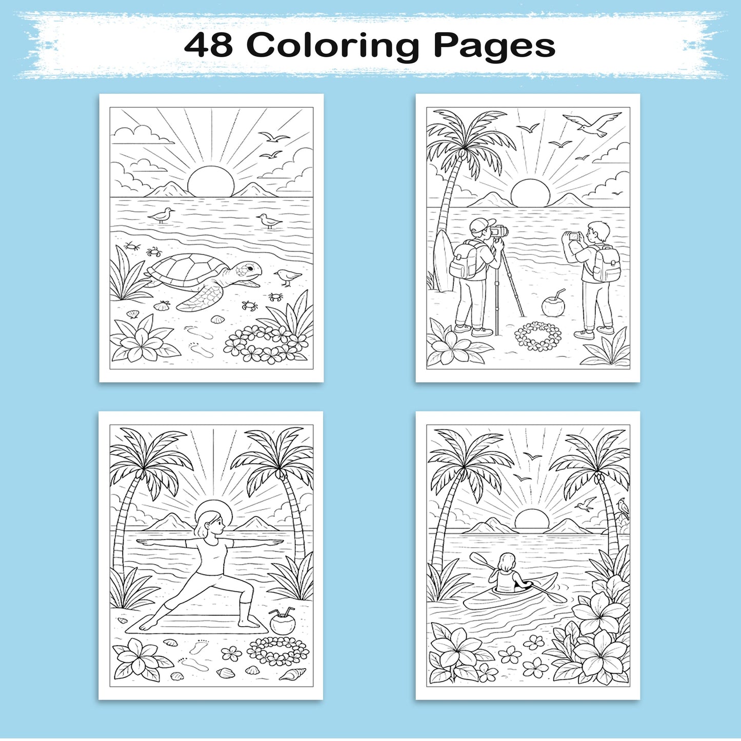 Hawaii Sunrise Moments Coloring Pages – 48 Peaceful Beach Scenes for Adults