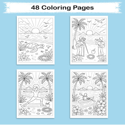 Hawaii Sunrise Moments Coloring Pages – 48 Peaceful Beach Scenes for Adults